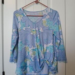 Ruby Rd. Light Blue and Soft Yellow Floral Blouse